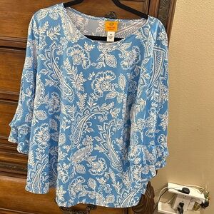 Ruby Rd. Blue and White Paisley Blouse